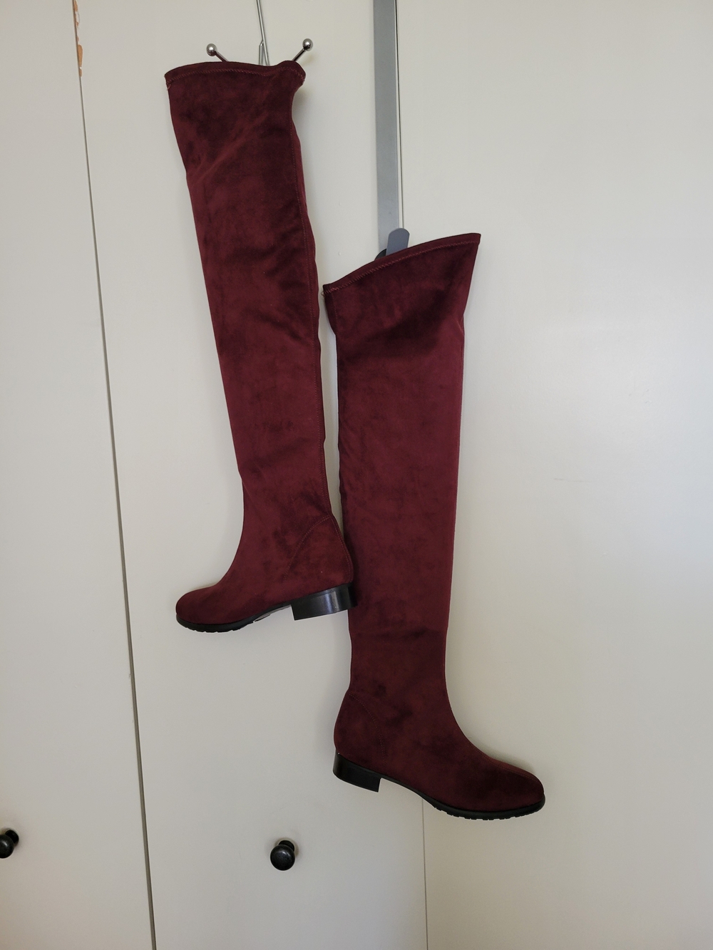 Women's Over-the-Knee Stretch Suede Boots in Wine